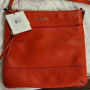 Calvin Klein Orange Leather Crossbody Bag